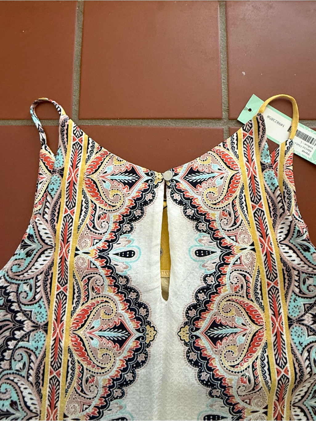 Verse Boho Paisley Print Halter Tank Top - Yellow & Cream Nwt Size L — image 4 of 5
